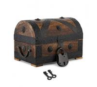 Ajuny Coffre à Bijoux Pirate en Bois 23 x 15 cm avec Serrure et Clé