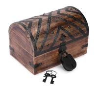 Ajuny Coffre à Bijoux Pirate en Bois avec Serrure et Clé - Coffre de Rangement Décoratif Vintage Fait Main Avec Bandes de Coquillages et Bibelots - 23 x 15 cm