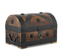 Ajuny Coffre à Bijoux Pirate en Bois de Manguier - Coffret au trésor vintage fait main avec coquillages - Organisateur colliers, boucles d’oreilles & souvenirs - 23×15×15 cm idée cadeau
