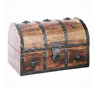 Ajuny Coffre à Bijoux Pirate en Bois - Organiseur de Souvenirs Vintage Artisanal avec Bandes de Coquillages pour Colliers Boucles D'oreilles et Bibelots Coffret Cadeau 9 x 6 Pouces