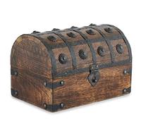 Ajuny Coffre au Trésor de Pirate Décoratif en Bois Fabriqué à la Main Boîte de Rangement de Bijoux Polyvalente étui à Bibelots Organisateur de Bagues Colliers Boucles d'oreilles 9x6 pouces