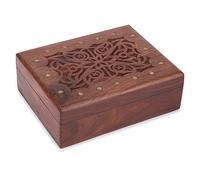 Ajuny Coffre au Trésor Décoratif en Bois Sculpté à la main Boîte à Bijoux Grande Design Celtique Multi Usages Rangement pour Colliers Montres Support Souvenir Idéal pour Cadeaux - 9 x 7 pouces