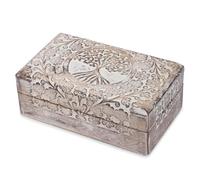 Ajuny Coffre au trésor décoratif, en bois, sculpté à la main, motif arbre de vie, marron, blanc, 20,3 x 12,7 cm, polyvalent comme rangement de bijoux, boîte à montres, cadeau