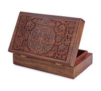 Ajuny Coffre au Trésor Décoratif en Bois Sculpté à la Main Motif Tête de Mort Multi usage Bijoux Boîte de Rangement pour Montres Idéal pour Cadeaux Marron 8 x 5 pouces