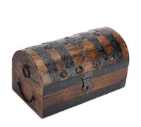 Ajuny Coffre au Trésor Pirate - Coffret fait main en manguier avec bandes de coquillage, boîte de rangement vintage décorative pour bijoux, souvenirs et bibelots - Idée cadeau
