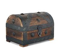 Ajuny Coffre au Trésor Pirate en Bois de Manguier - Boîte de Rangement Bijoux Fait Main, Coffret Décoratif Vintage 23 x 15 x 15 cm, Organisateur Souvenirs & Bibelots, Idée Cadeau