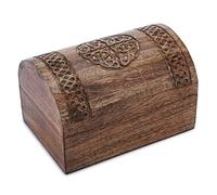 Ajuny Coffret à Bijoux en Bois Artisanal Style Indien Vintage et Antique Sculpté à la Main Coffre au Trésor Polyvalent Boîte de Rangement pour Bijoux Organisateur Idée Cadeau Unique - 23 x 15 cm