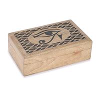 Ajuny Coffret à Bijoux en Bois de Manguier Fait Main 20 x 13 cm - Boîte de Rangement Vintage Motif Œil de la Vérité, Coffre au Trésor pour Montres Colliers Souvenirs, Idée Cadeau