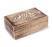 Ajuny Coffret à Bijoux en Bois de Manguier Fait Main 20 x 13 cm - Boîte Décorative Motif Diamant Marron & Blanc, Coffret de Rangement pour Bijoux et Montres, Idée Cadeau Élégante