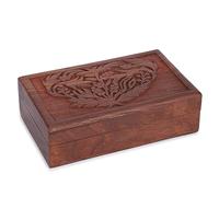 Ajuny Coffret à Bijoux en Bois Sculpté à la Main - Boîte de Rangement Décorative Fleur et Feuille - Cadeau pour Femmes Hommes, Montres, Souvenirs - Marron, 8 x 5 pouces