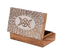 Ajuny Coffret à Bijoux en Bois Sculpté - Motif Étoile & Lune, 20,3 x 12,7 cm, Boîte Décorative Fait Main pour Souvenirs & Babioles, Organisateur de Bijoux et Montres, Idée Cadeau Femme & Homme