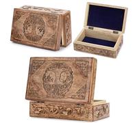 Ajuny Coffret Décoratif en Bois Sculpté à la main Avec Sculptures d'arbre de vie Celtique Blanc - Utilisation Polyvalente comme Rangement de Bijoux Porte Bibelots ou Coffret de Montres
