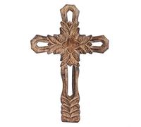 Ajuny Croix Murale Décorative Faite à la main en Bois Marron Motif de Feuille pour église Chrétienne Fixation Catholique pour Maison Bureau Décoration Cadeaux Religieux
