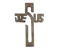 Ajuny Crucifix mural en bois - Croix murale suspendue faite à la main rustique vintage religieuse catholique croix de prière art spirituel sculpture décoration maison salon (38,1 x 25,4 cm)