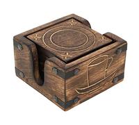 Ajuny Dessous de Verre en Bois - Lot de 6 Carrés 10 x 10 cm avec Support, Motifs Sculptés Fleur & Cercle, Antidérapants, Protection de Table pour Tasses Café/Thé, Mugs & Verres, Décoration Maison