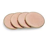 Ajuny Dessous de Verre en cuivre et Bois Fait à la Main Ronde Martelé Protecteur de Table pour à Café Thé Tasse Eau Verre Cadeau de Cuisine et de Décoration Intérieure