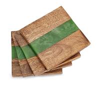 Ajuny Dessous De Verre pour Boissons Lot De 4 Faits Main en Bois et Résine Carré Marron et VertDécoratifs Antidérapants Protecteur De Table pour À Café Thé Tasses Tasses