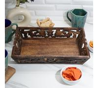 Ajuny en Bois Plateau de Service avec Poignées Rectangulaire Décoratif Nakashi Style 15 x 10 Pouces pour Dîner Repas Café Thé Fruits Cuisine et Décoration Intérieure