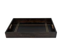 Ajuny en Bois Plateau de Service avec Poignées Rectangulaire Décoratif Noire Ligne Sculpture 15 x 10 Pouces pour Dîner Repas Café Thé Fruits Cuisine et Décoration Intérieure