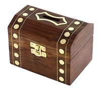 Ajuny en Bois Tirelire Décorative Fabriquée à la Main avec Incrustation en Laiton à Pois Motif économiseur d'argent Boîte de Rangement Trésor Gardien pour Enfants et Adultes Cadeaux