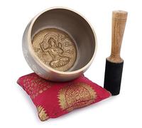 Ajuny Ensemble de Bols Chantants Tibétains en Laiton Bâton et Coussin pour le Yoga la Guérison des Chakras la Méditation Sonore Anti Stress les Cadeaux (Beige Doré)