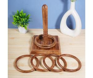 Ajuny Ensemble de Jeu de Lancer Anneaux en Bois pour Enfants - Jeu Intérieur et Extérieur pour la Famille et Les Adultes avec 1 Poteau, 1 Base et 6 Anneaux Jeux pour la Maison, Les fêtes Offrir