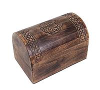 Ajuny Grande boîte de rangement en bois pour souvenir organisateur de bijoux polyvalent avec des sculptures celtiques sur le couvercle incurvé