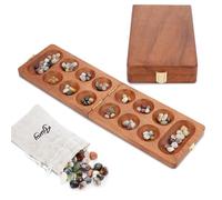 Ajuny Jeu de Société Mancala en Bois-Kalaha Plateau Pliable avec 80 Pierres