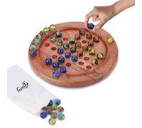 Ajuny Solitaire Classique de 9 Pouces - Jeu de Société en Bois Fabriqué à la Main avec Billes 4 Couleurs, Design Indien Vintage - Idéal pour Le Plaisir en Famille et la Décoration de la Maison