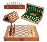 Ajuny Jeu d'échecs de Voyage Magnétique Décoratif - Bois d'acacia Fabriqué à la Main, Jeu de Société Pliable avec âges de Rangement élégants pour Adultes et Enfants 12x12 Pouces