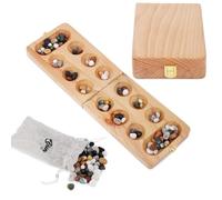 Ajuny Jeu Mancala en Bois - Plateau Pliable 40,6 × 12,7 cm, 48 + 32 Pierres Multicolores, Jeu de Société Stratégique pour Famille, Adultes & Enfants,Classique Portable pour Voyage, Idée Cadeau