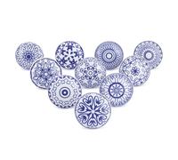 Ajuny Lot de 10 Boutons de Meuble en Céramique Bleu et Blanc - Poignées Imprimées Fait Main pour Armoires de Cuisine, Placards de Salle de Bain, Tiroirs & Commode - Poignées Décoratives
