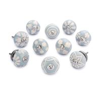 Ajuny Lot de 10 Boutons de Meuble en Céramique Gris et Blanc Peints à la Main - Poignées Décoratives pour Tiroirs, Portes, Placards de Cuisine et Salle de Bain - Style Vintage Elegant