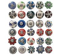 Ajuny Lot de 10 boutons de meuble en céramique multicolores - peints à la main, finition brillante - poignées pour tiroirs, portes de placard & armoires de cuisine