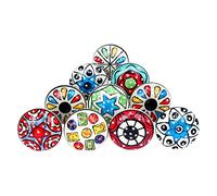 Ajuny Lot de 10 boutons de meuble en céramique multicolores - peints à la main - poignées décoratives pour tiroirs, portes de placard & armoires de cuisine/salle de bain