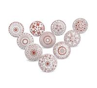 Ajuny Lot de 10 boutons en céramique imprimés rouges et blancs pour portes de placard, tiroirs et poignées de meubles pour armoires de cuisine, salle de bain, commodes, tiroirs Boutons décoratifs en