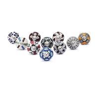 Ajuny Lot de 10 Boutons en Céramique Peints à la Main - Poignées Florales Multicolores pour Armoires Tiroirs Commodes et Meubles Poignées Décoratives en Céramique pour Placards et Cuisines