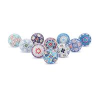 Ajuny Lot de 10 Boutons en Céramique - Poignées Décoratives Imprimées Multicolores pour Placard Tiroir Armoires de Cuisine Commode - Poignées de Meubles Finition Brillante Meilleur Cadeau