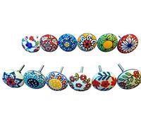 Ajuny Lot de 12 Boutons de Porte Vintage en Céramique Multicolores pour Commodes Tiroirs Armoires Placards Meubles Décoratives Imprimés à la Main pour Poignées de Cuisine Modernes