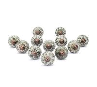 Ajuny Lot de 12 Boutons Décoratifs en Céramique Peints à la Main pour Placard Tiroir Porte et Meuble pour Cuisine Salle de Bain Commode Finition Brillante Vert