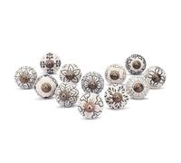 Ajuny Lot de 12 Boutons en Céramique Blanc Cassé pour Portes et Tiroirs de Cuisine Placards Meubles de Salle de Bain Commode Poignée Décorative en Poterie Fabriquée à la Main