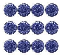 Ajuny Lot de 12 Boutons en Céramique Bleus pour Portes de Placard Tiroirs et Poignées de Meubles Peintes à la Main pour Armoires de Cuisine Finition Brillante