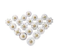 Ajuny Lot de 20 Boutons en Céramique Blancs et Dorés pour Portes de Placard Tiroirs et Meubles de Cuisine Salle de Bain Commode Poignées Décoratives en Poterie Faites à la Main