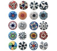 Ajuny Lot de 20 Boutons en Céramique Multicolores à Motif Floral pour Placard Tiroir et Meuble de Cuisine Salle de Bain Commode Boutons Décoratifs en Poterie Faits à la Main