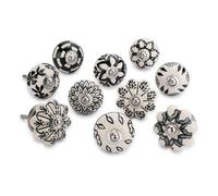 Ajuny Lot de 30 Boutons en Céramique Imprimés Noir et Blanc pour Porte de Placard Tiroir et Meubles pour Armoires de Cuisine Salle de Bain Commode Boutons Décoratifs en Poterie Faits à la Main