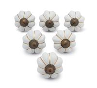 Ajuny Lot de 6 Boutons Décoratifs en Céramique Peints à la Main Blanc pour Placard Tiroir et Meubles pour Armoires de Cuisine Salle de Bain Commode Finition Brillante Motif Citrouille