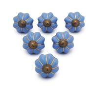 Ajuny Lot de 6 Boutons Décoratifs en Céramique Peints à la Main Bleus pour Placard Tiroir et Meubles pour Armoires de Cuisine Salle de Bain Commode Finition Brillante Motif Citrouille
