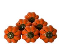 Ajuny Lot de 6 Boutons Décoratifs en Céramique Peints à la Main Orange pour Placard Tiroir et Meubles pour Armoires de Cuisine Salle de Bain Commode Finition Brillante Motif Citrouille