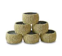 Ajuny Porte Anneaux de Serviette Décoratifs Ronds en Perles Fabriqués à la Main pour Décoration Table à Manger Fête de Mariage Ensemble de 6, Blanc Cassé