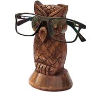 Ajuny Porte-lunettes hibou en bois massif - Présentoir fait main 12,7 cm, support lunettes de vue/lecture & soleil, déco bureau/maison & table de chevet, organiseur antirayure, idée cadeau